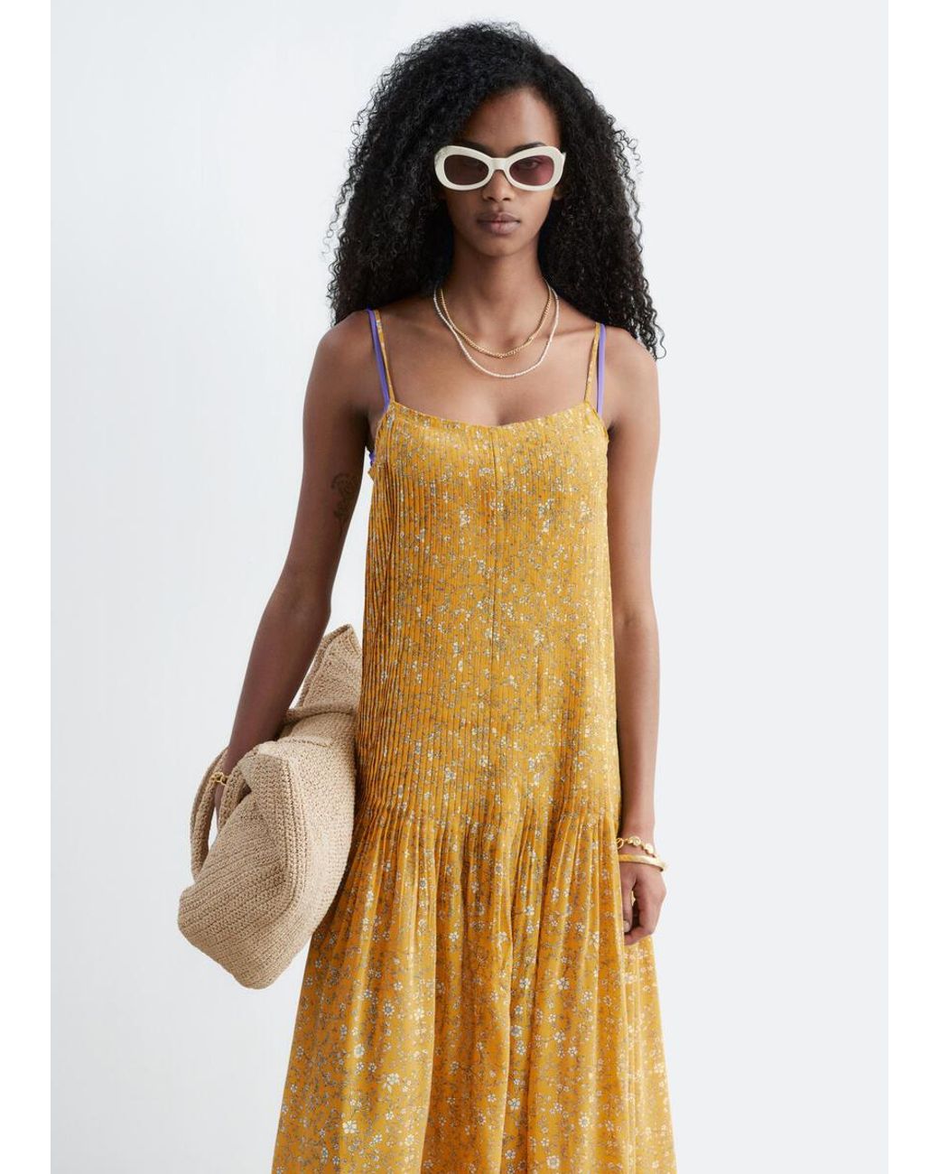 & Other Stories Yellow Pleated Bodice Maxi Dress