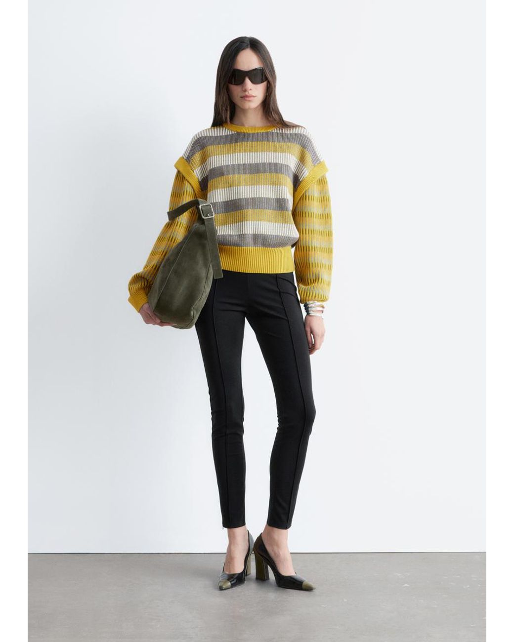 & Other Stories White Striped Panel Knit Jumper