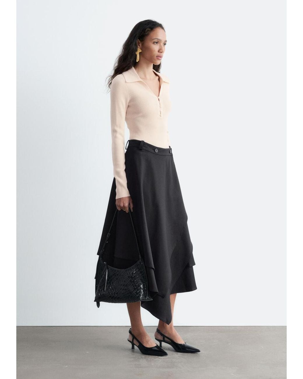 & Other Stories Black Button-Detail Wool Top