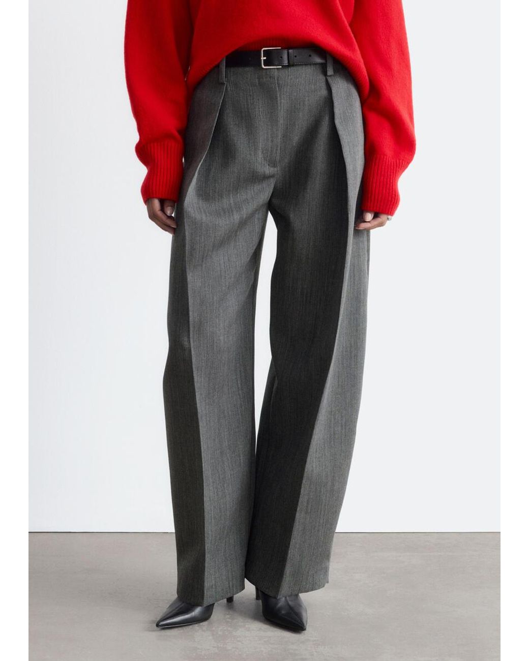 & Other Stories White Wool Barrel-Leg Trousers