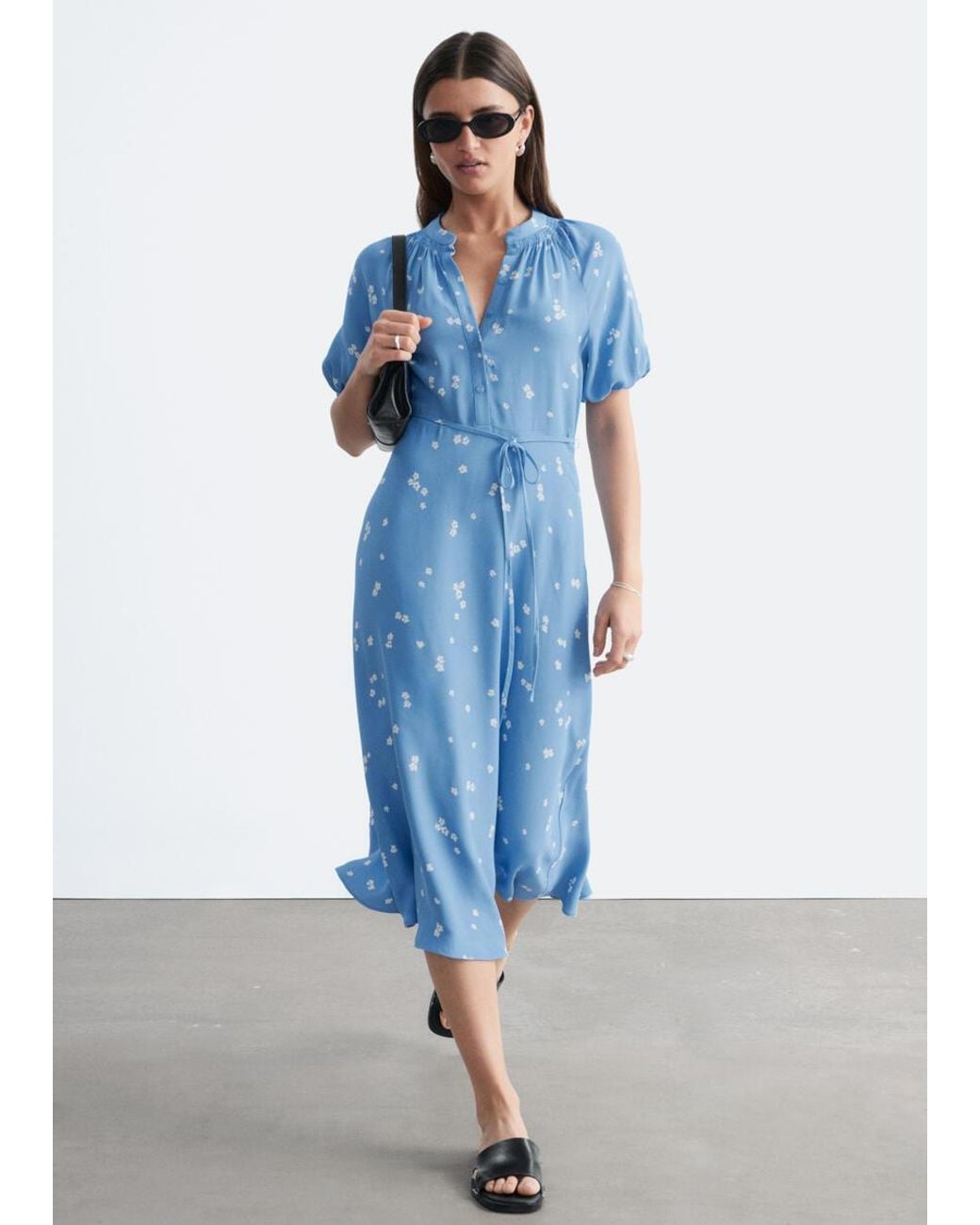 & Other Stories Blue Tie-Waist Midi Dress