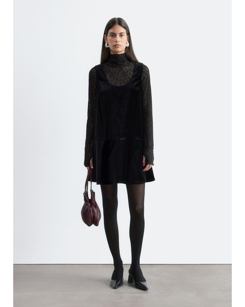 & Other Stories Black Velvet Mini Dress