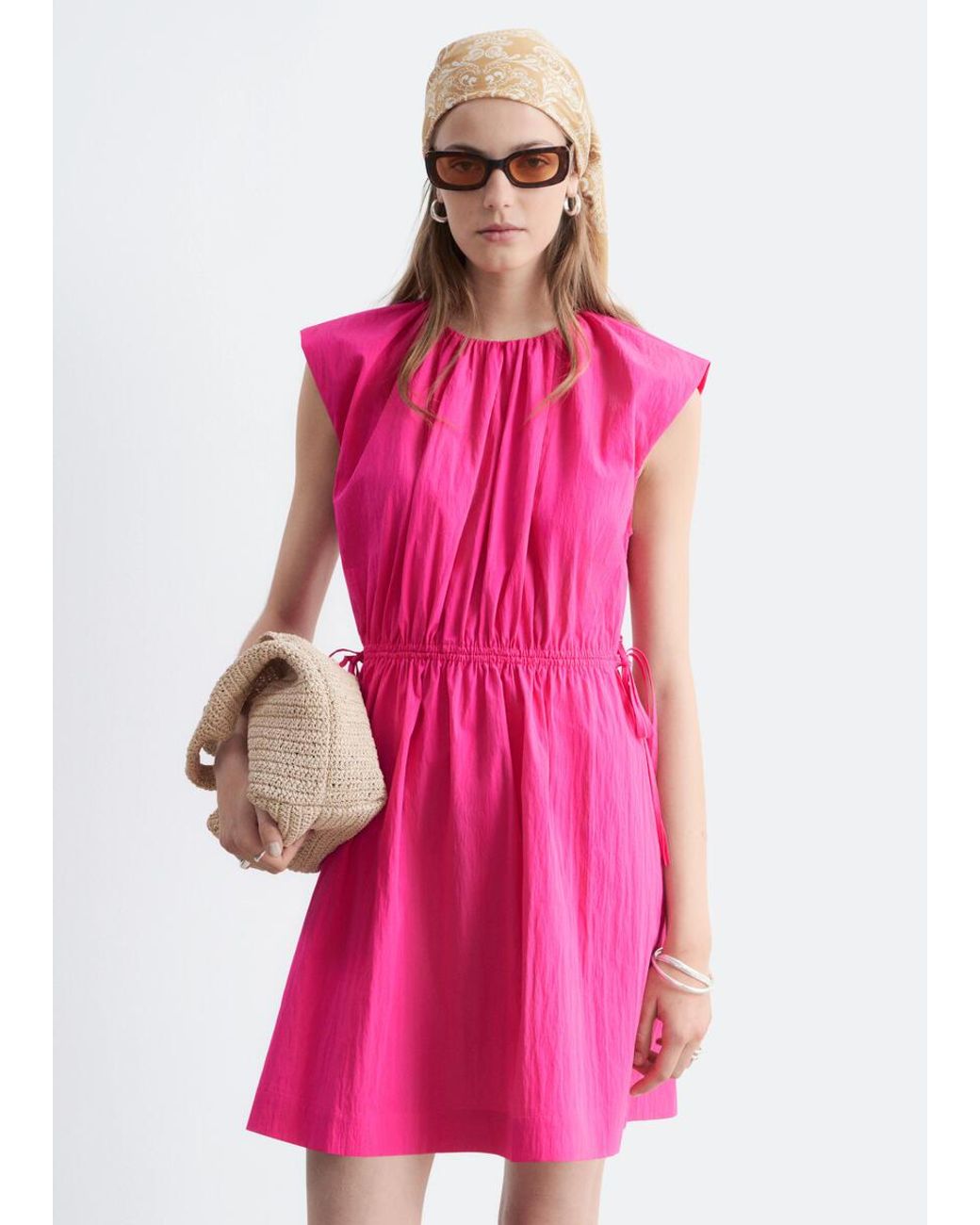 & Other Stories Pink Drawstring Waist Sleeveless Dress