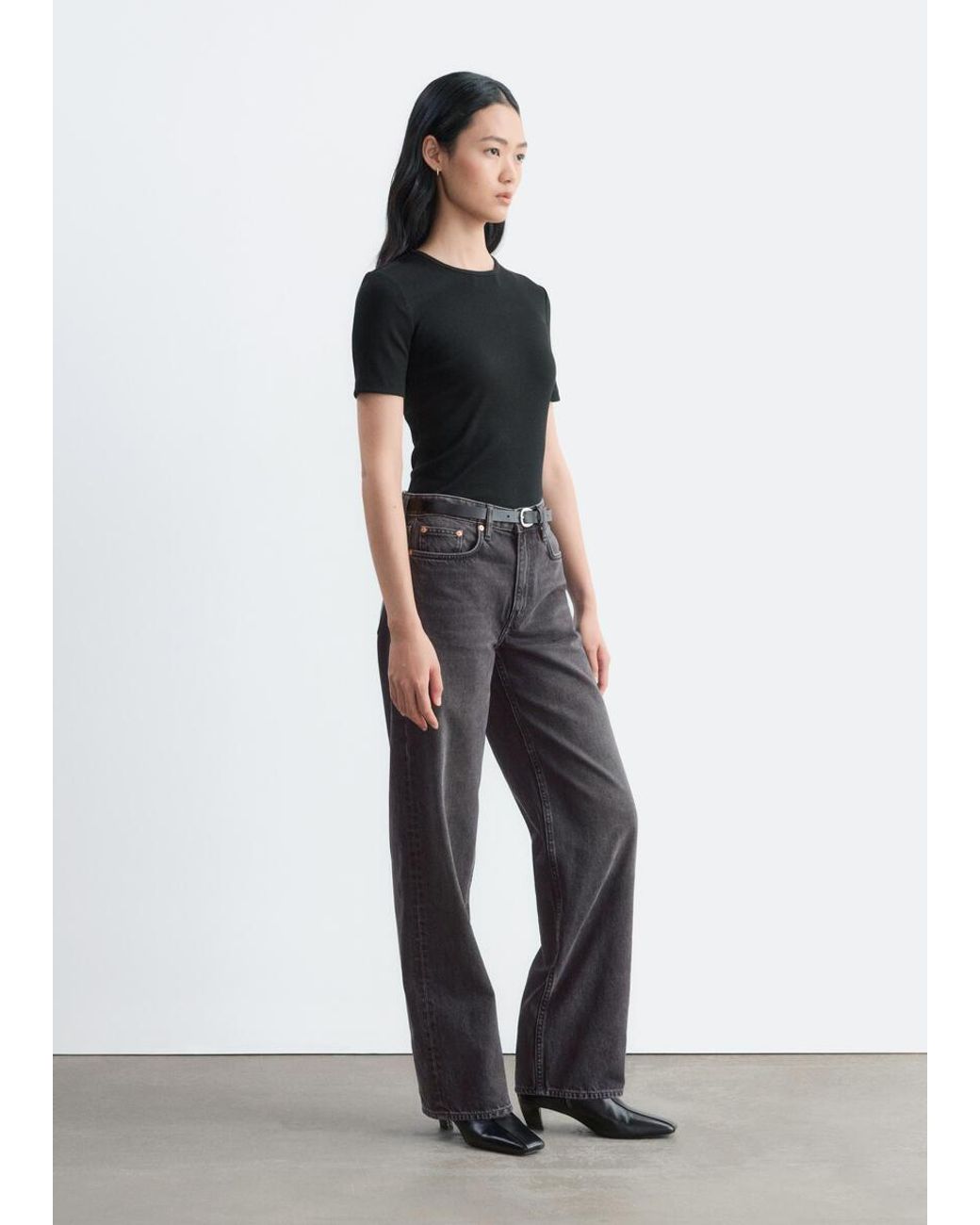& Other Stories Black Ribbed T-Shirt