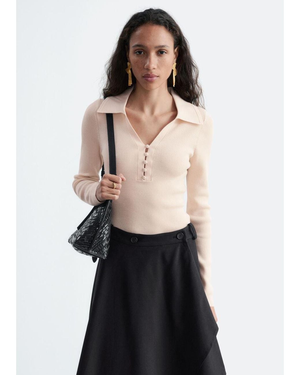 & Other Stories Black Button-Detail Wool Top
