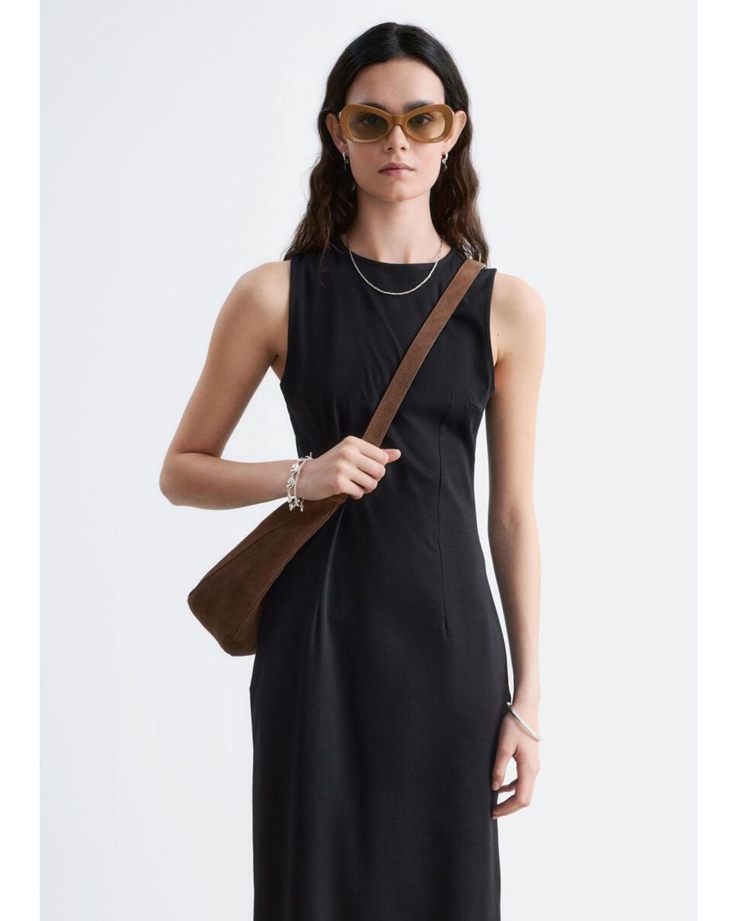 & Other Stories Black Fitted Cotton Jersey Midi Dress