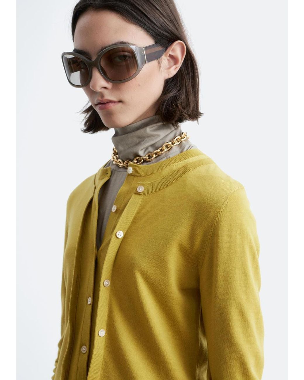 & Other Stories Yellow Double-Layer Merino Wool Cardigan