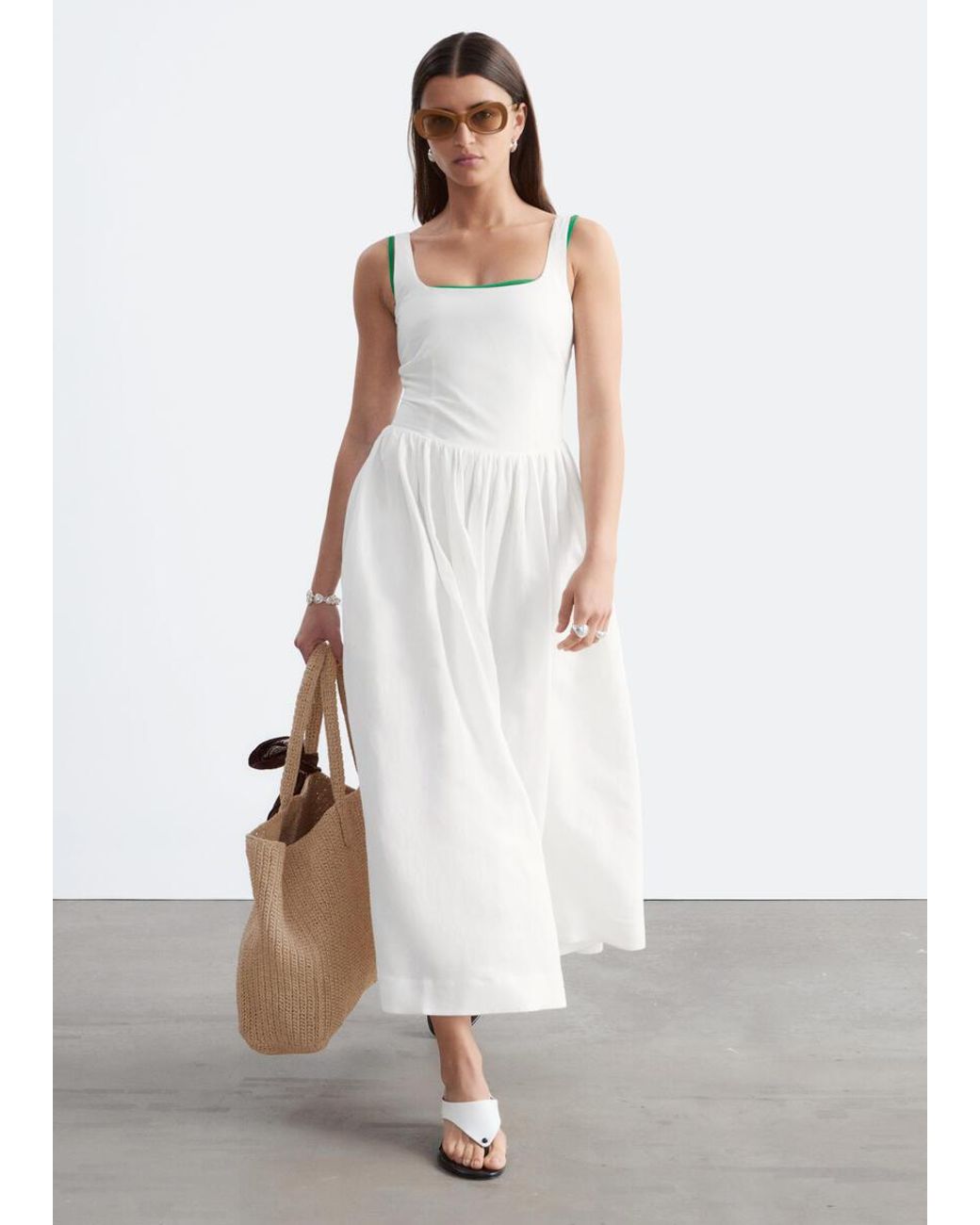 & Other Stories White Fit-And-Flare Midi Dress
