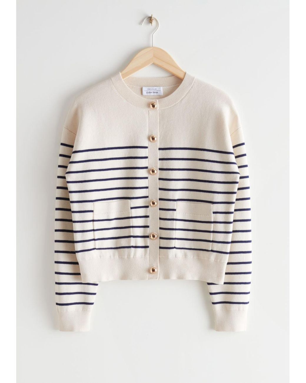 & Other Stories Striped Gold Button Cardigan in White | Lyst