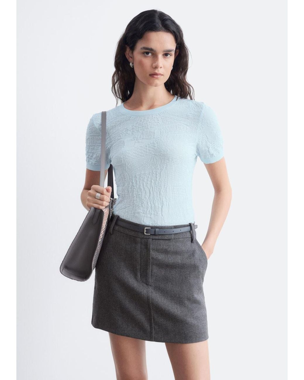 & Other Stories Gray Jacquard Knit T-Shirt