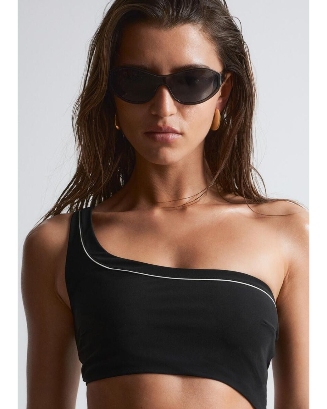 & Other Stories Black One-Shoulder Cut-Out Swimsuit