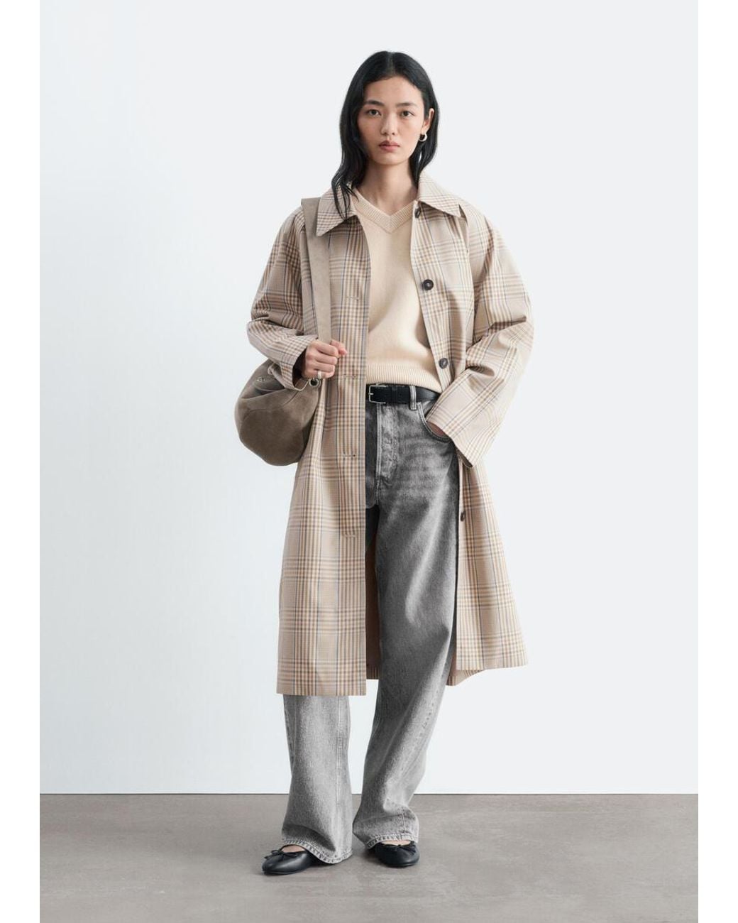 & Other Stories White Checked Buckle-Belt Trench Coat
