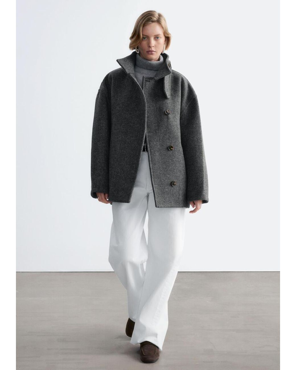 & Other Stories Gray Herringbone Coat