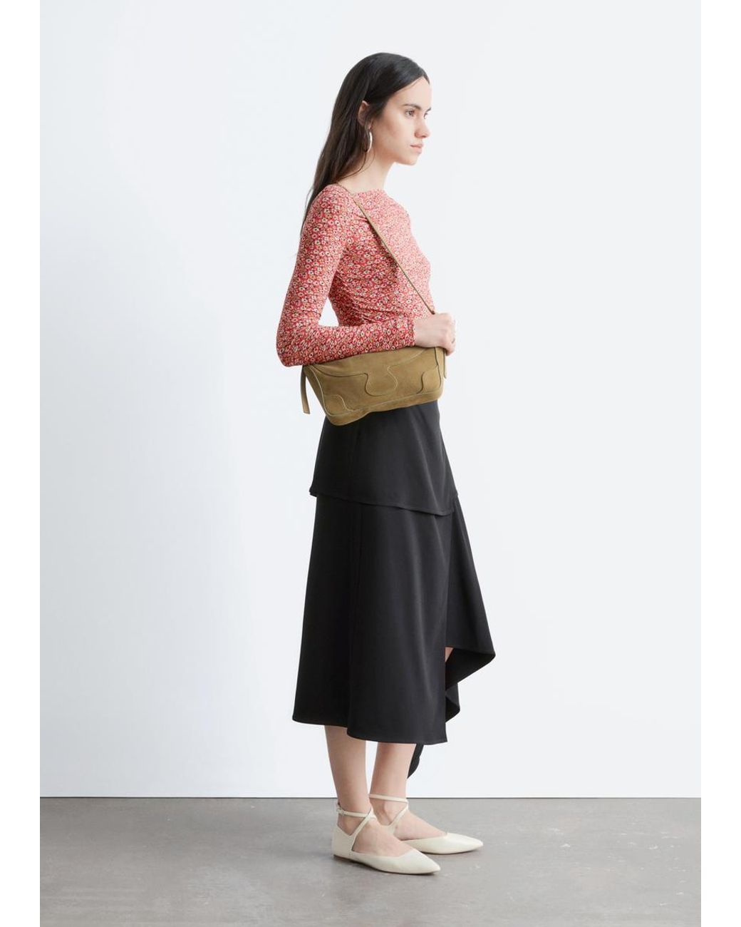 & Other Stories Red Ruched Floral Top