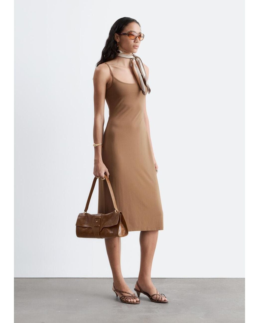 & Other Stories Brown Stretch Midi Slip Dress