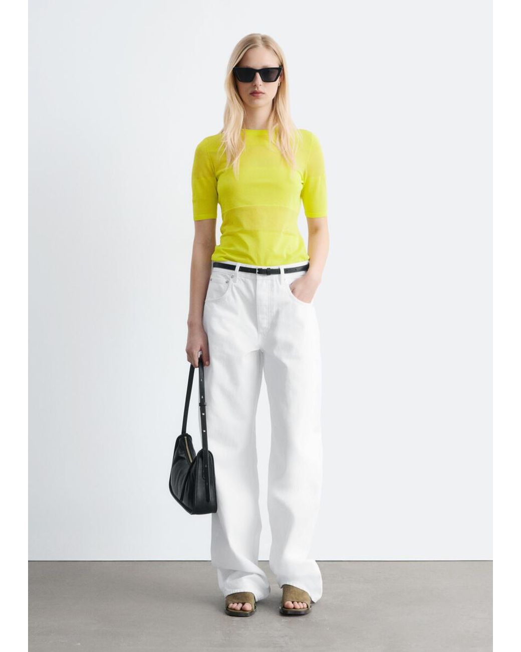 & Other Stories Yellow Sheer Knitted T-Shirt