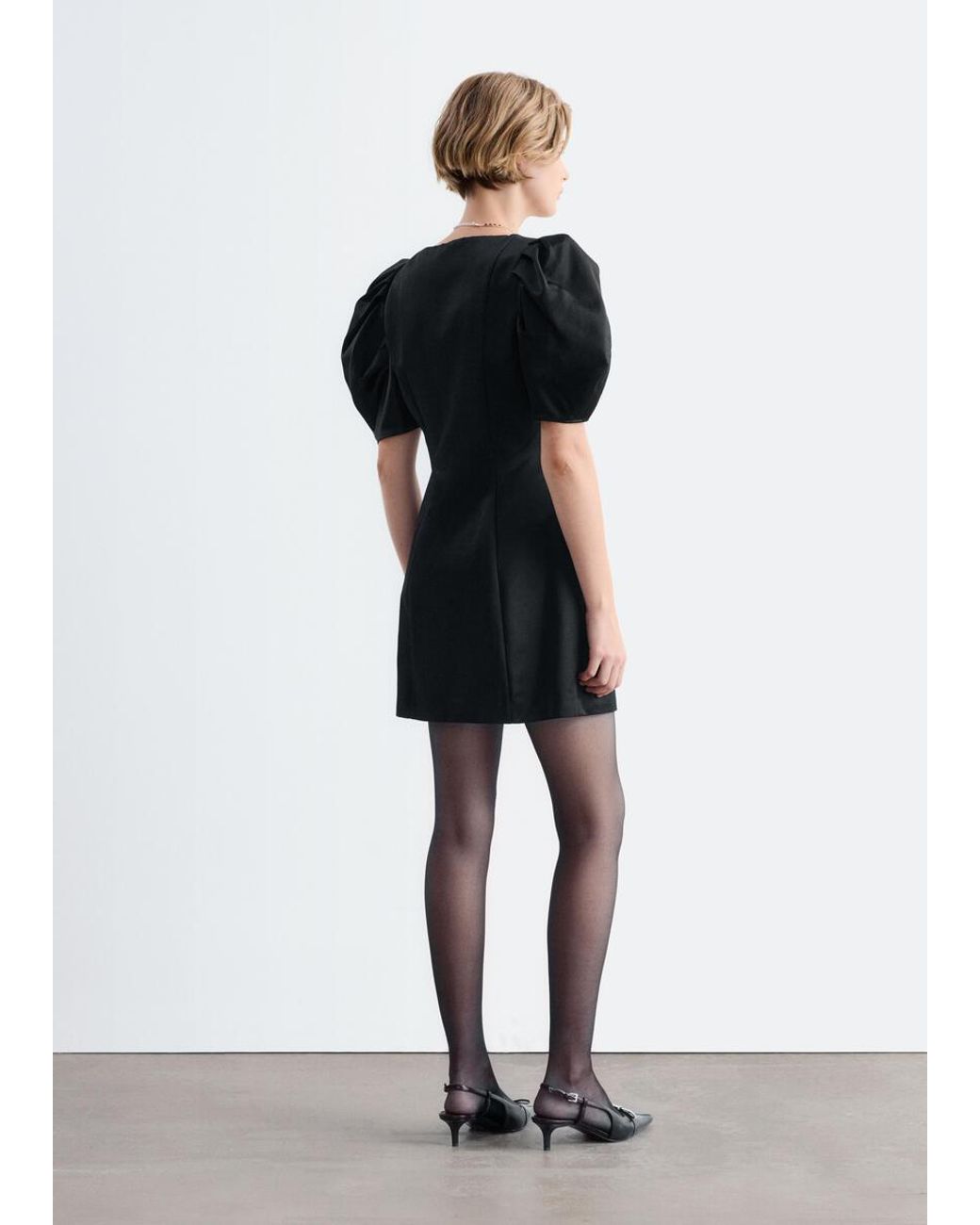 & Other Stories Black Volume Sleeve Mini Dress