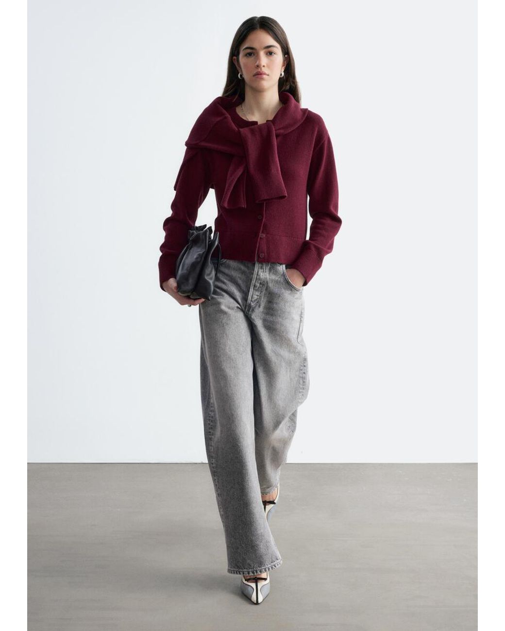 & Other Stories Red Thin-Knit Cardigan