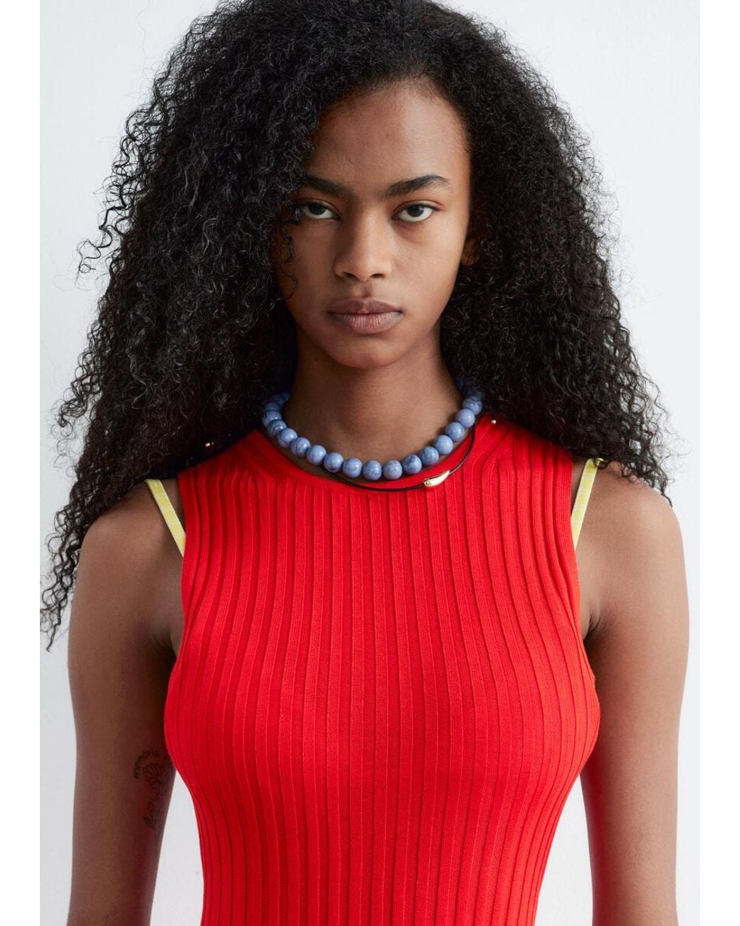 & Other Stories Red Ribbed Midi Dress