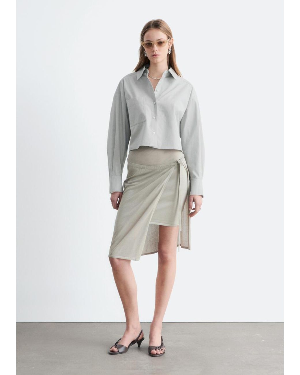 & Other Stories Gray Wrap Midi Skirt