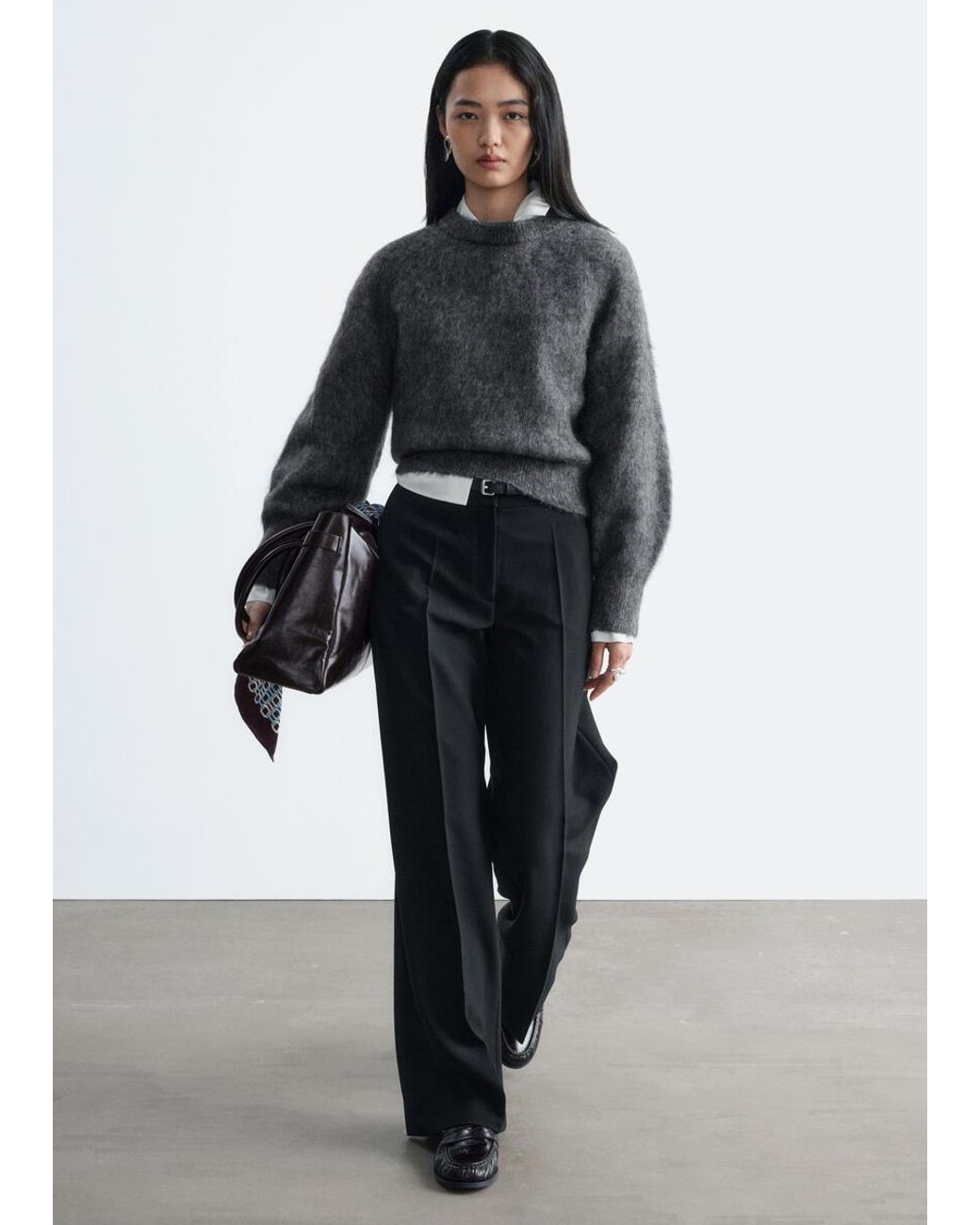 & Other Stories Gray Mohair-Blend Balloon-Sleeve Jumper