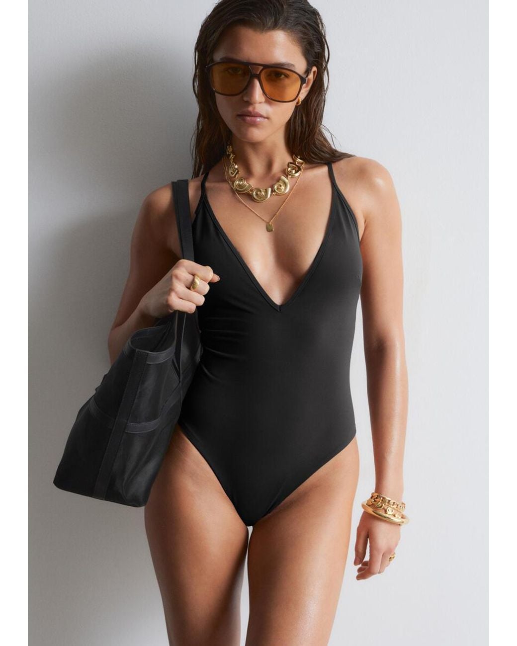 & Other Stories Black Cross-Back Swimsuit