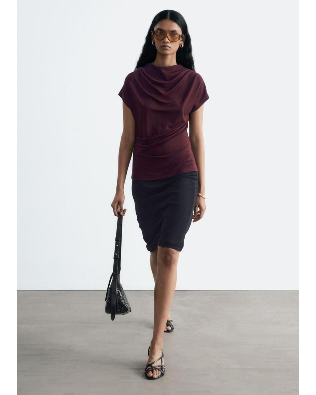 & Other Stories Red Draped Cowl-Neck Top