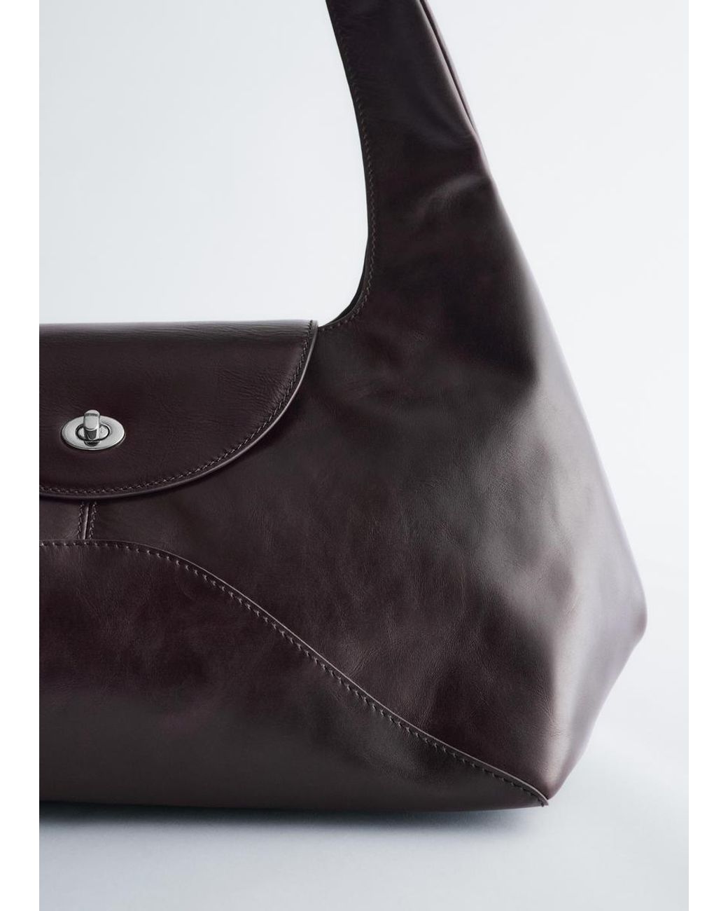 & Other Stories Gray Curved Leather Shoulder Bag