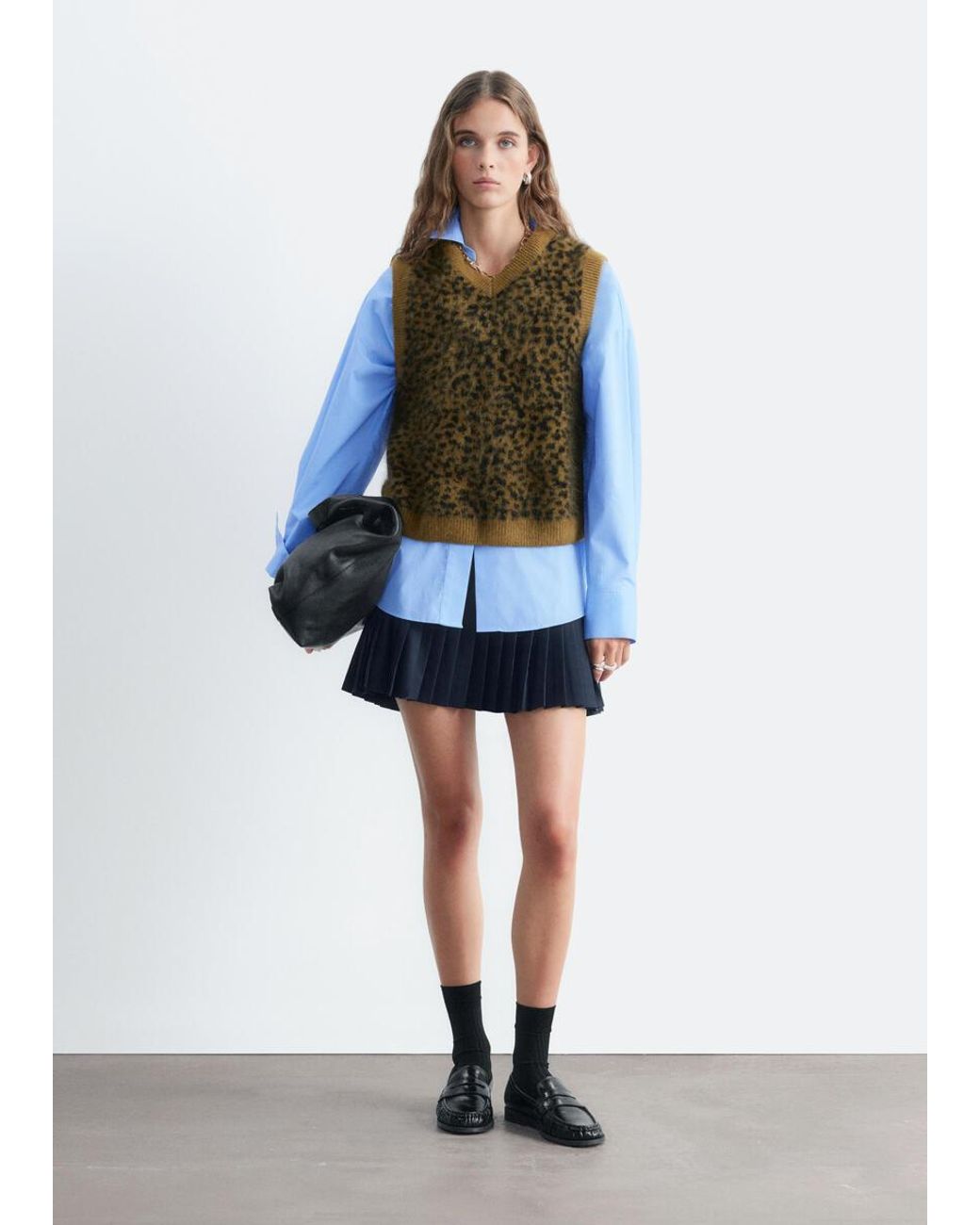 & Other Stories Blue Brushed Wool Jacquard Vest