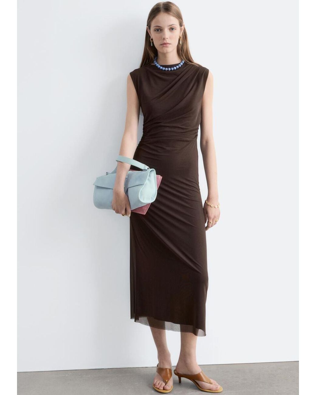 & Other Stories Brown Sleeveless Draped Dress