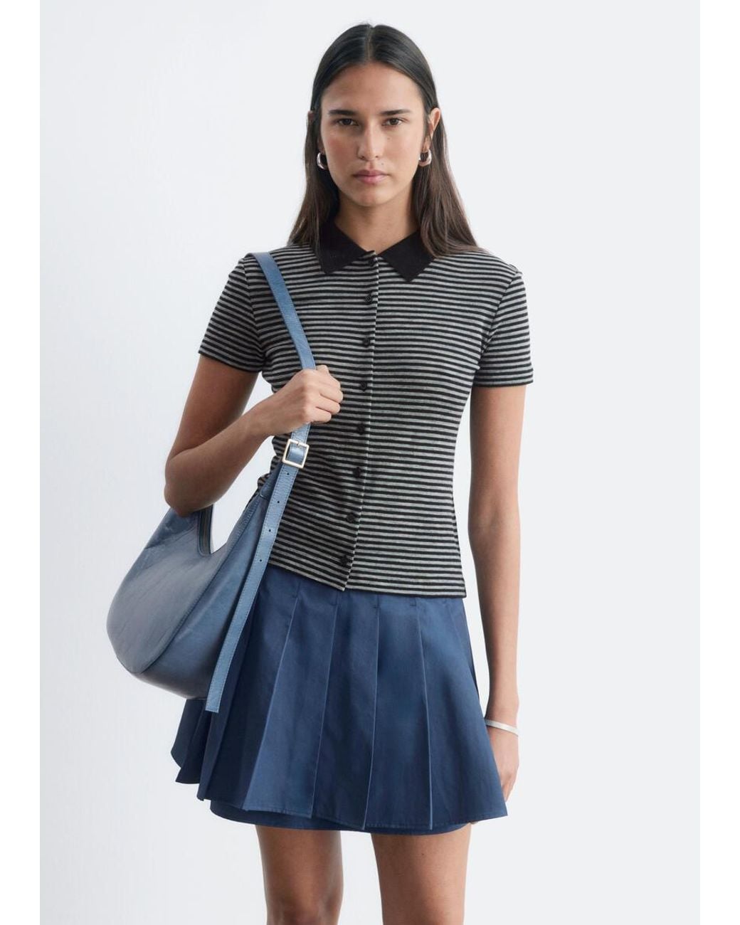 & Other Stories Blue Buttoned Jersey Top