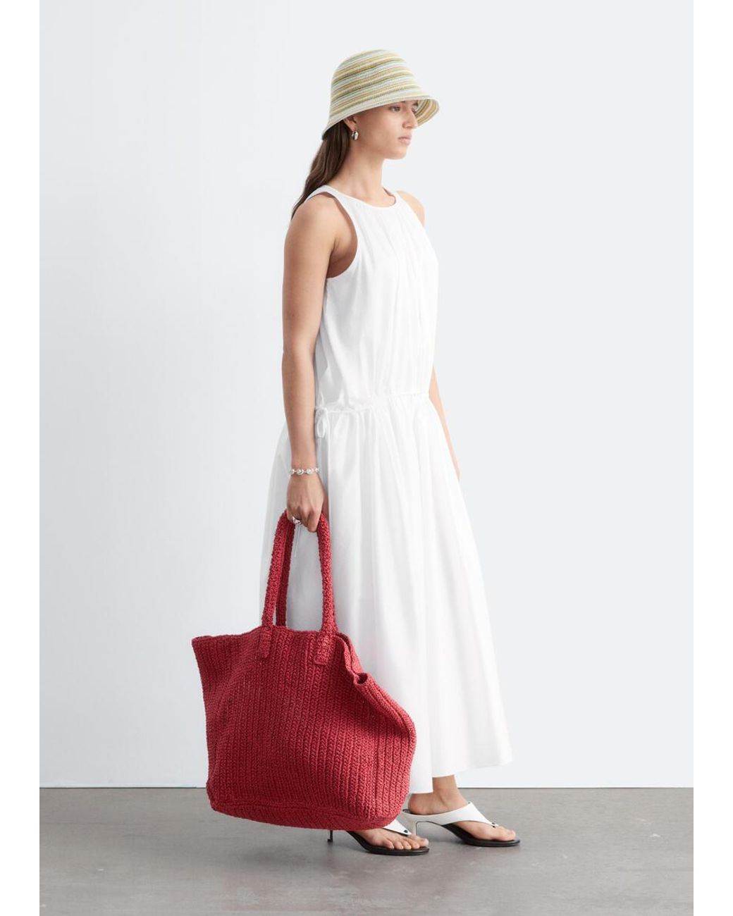 & Other Stories Red Straw Tote Bag