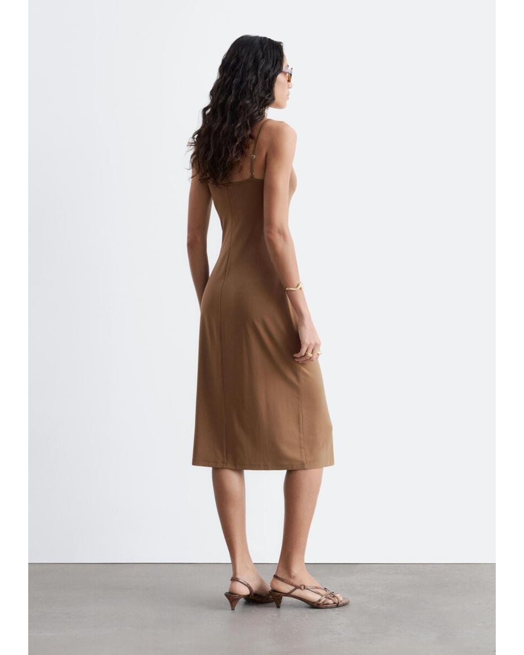 & Other Stories Brown Stretch Midi Slip Dress