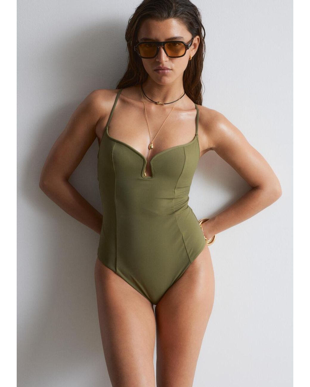 & Other Stories Green Triangle-Cut Swimsuit