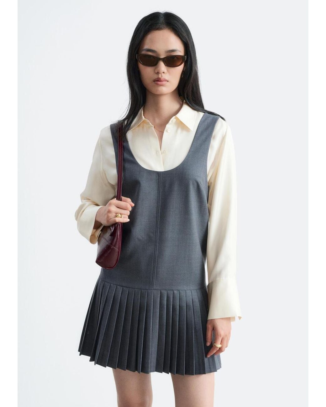 & Other Stories Blue Pleat-Detail Layering Dress
