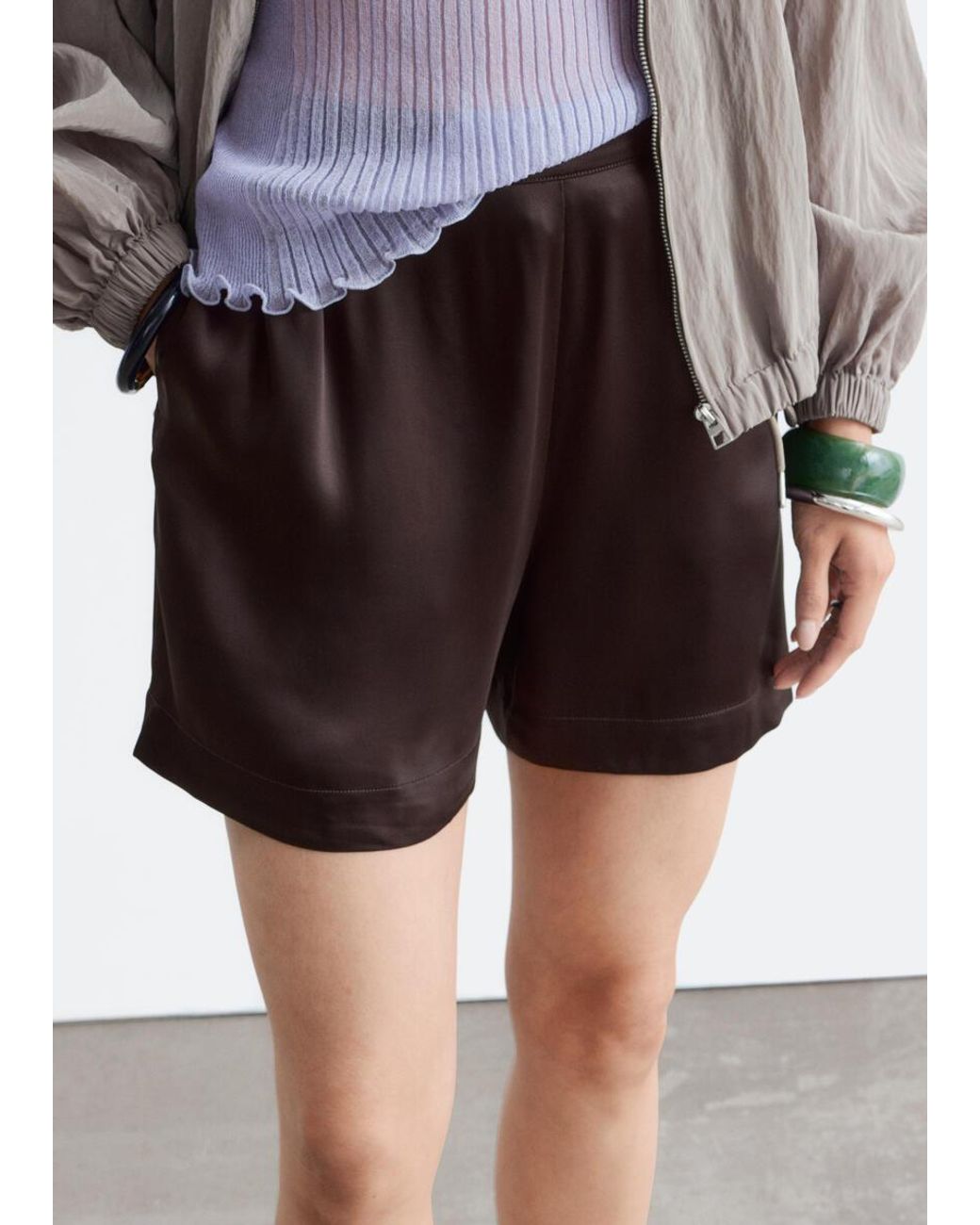 & Other Stories Brown Satin Pull-On Shorts