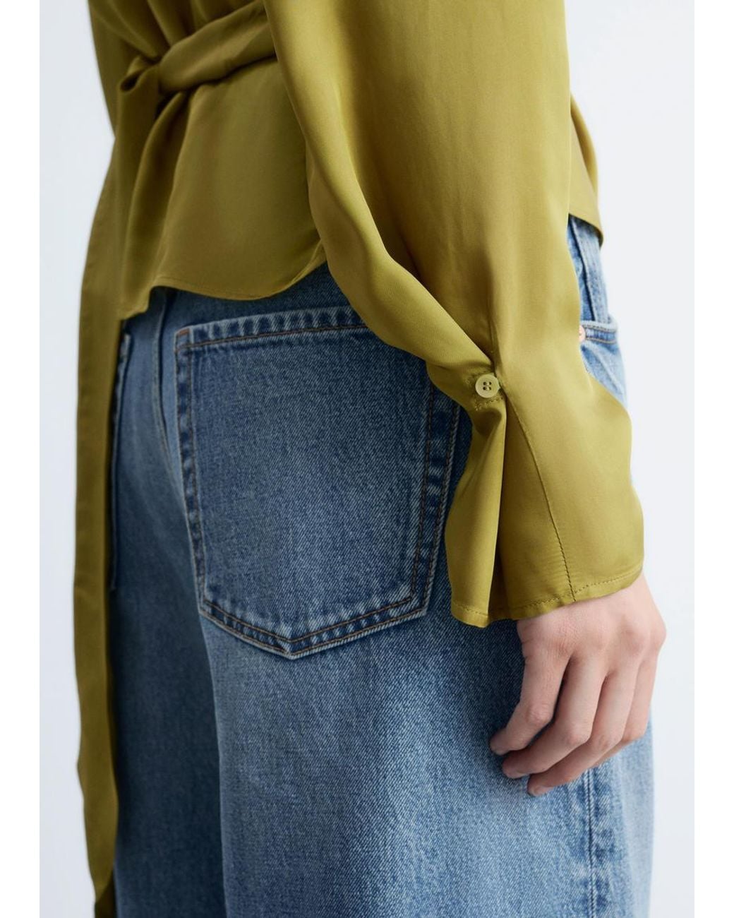 & Other Stories Green Gathered Tie-Belt Blouse