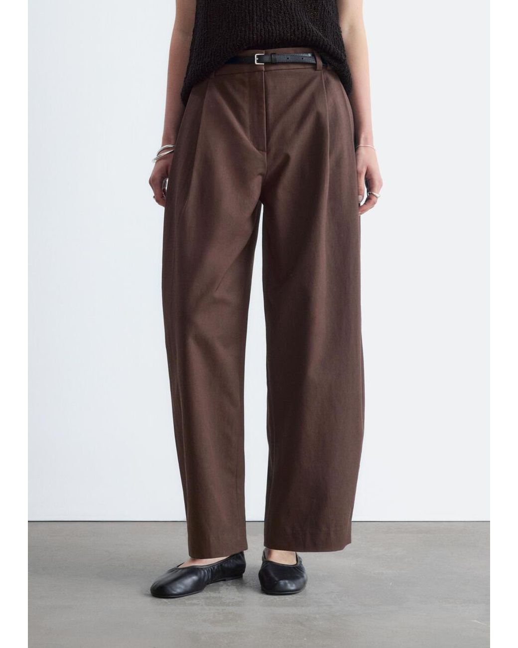 & Other Stories Brown Barrel‑Leg Cropped Trousers