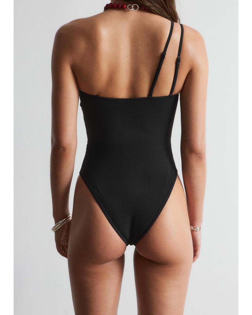 & Other Stories Black One-Shoulder Swimsuit