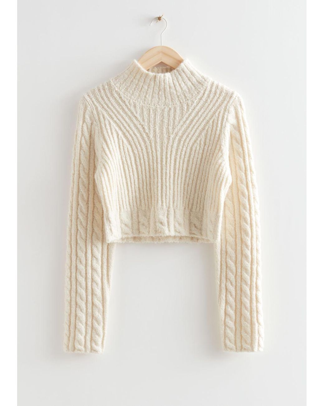 u0026 Other Stories Cropped Cable Knit Sweater in White | Lyst