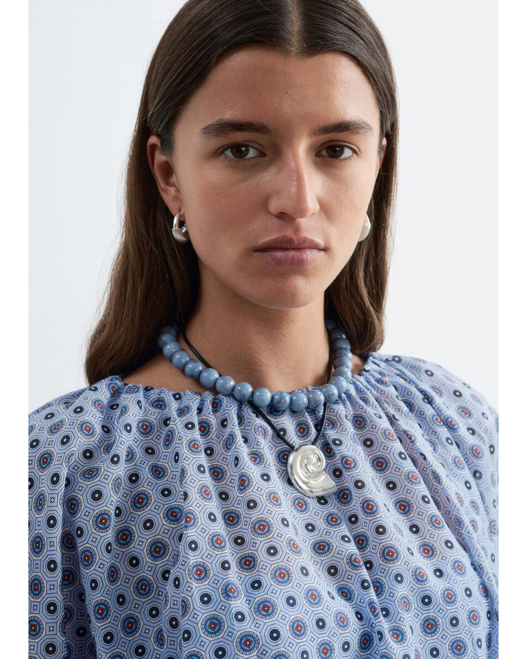 & Other Stories Blue Printed Balloon Blouse
