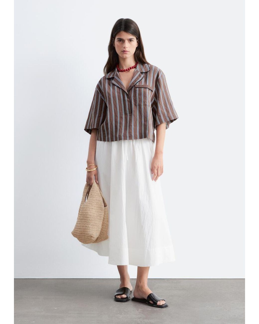 & Other Stories Brown Striped Resort Shirt
