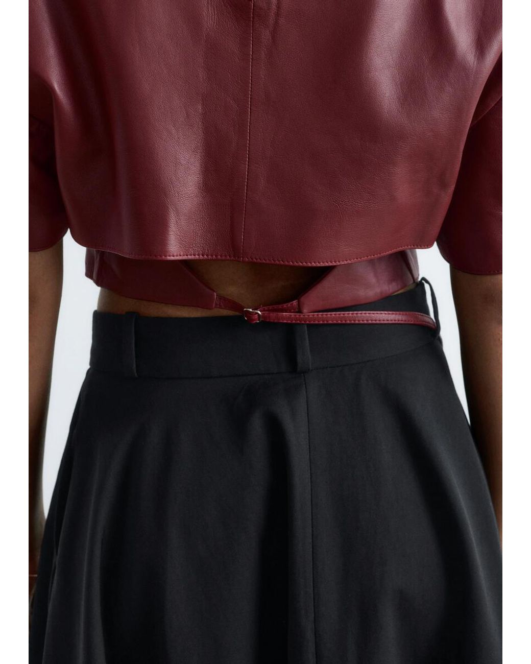 & Other Stories Red Tie-Back Leather Top