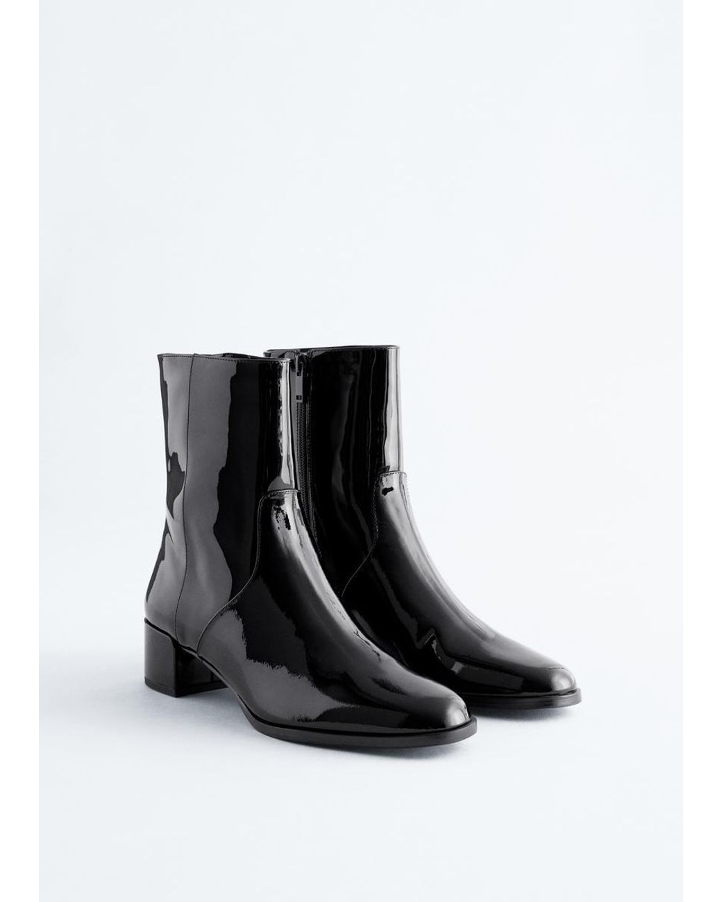 & Other Stories Brown Heeled Glossed-Leather Ankle Boots