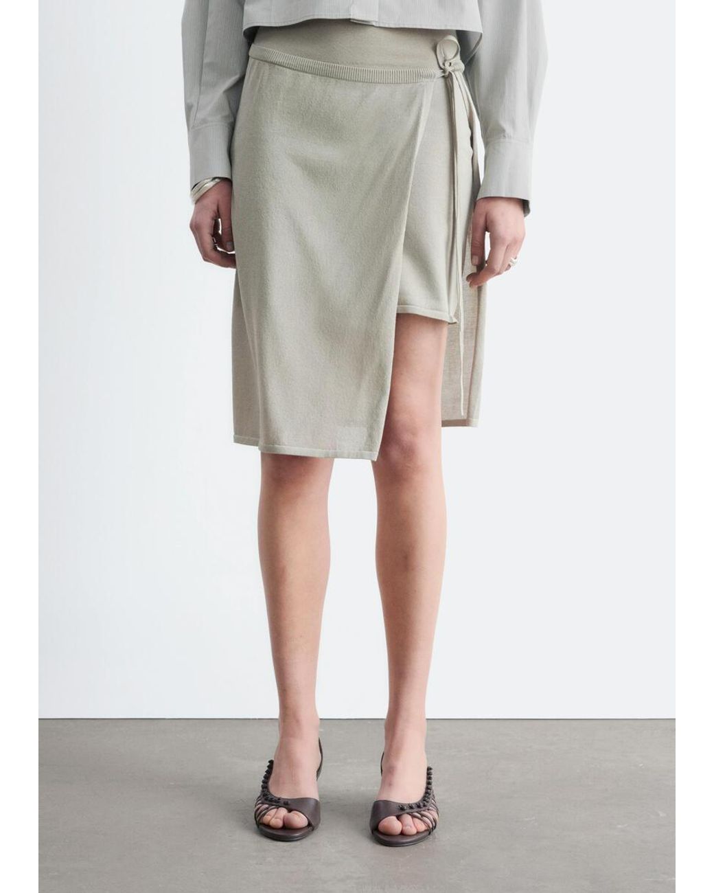 & Other Stories Gray Wrap Midi Skirt