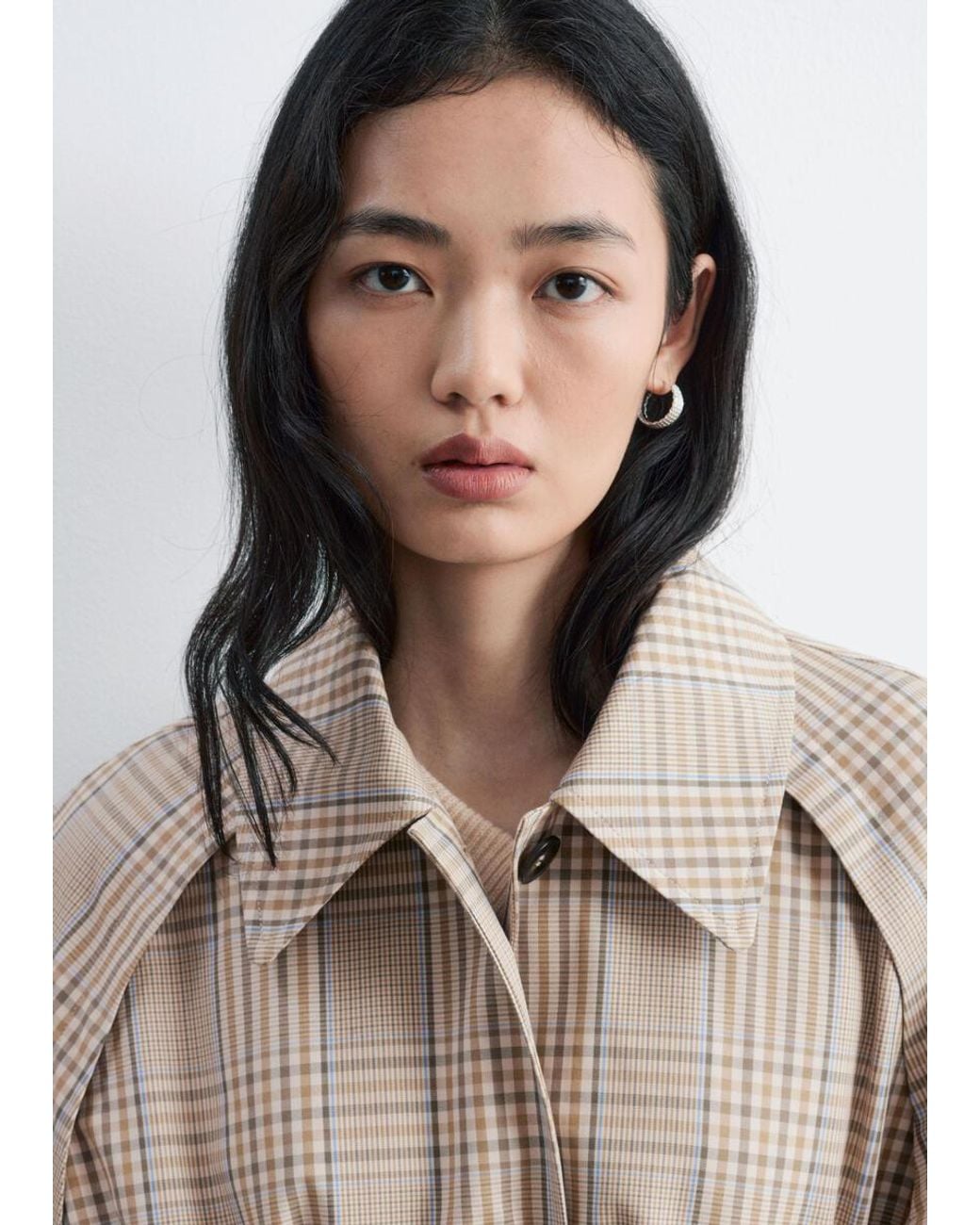 & Other Stories White Checked Buckle-Belt Trench Coat