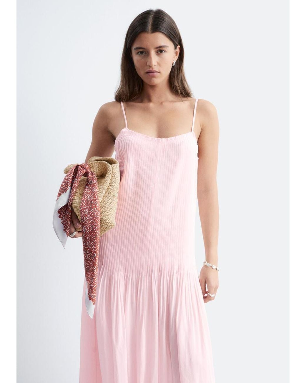 & Other Stories Pink Pleated Bodice Maxi Dress