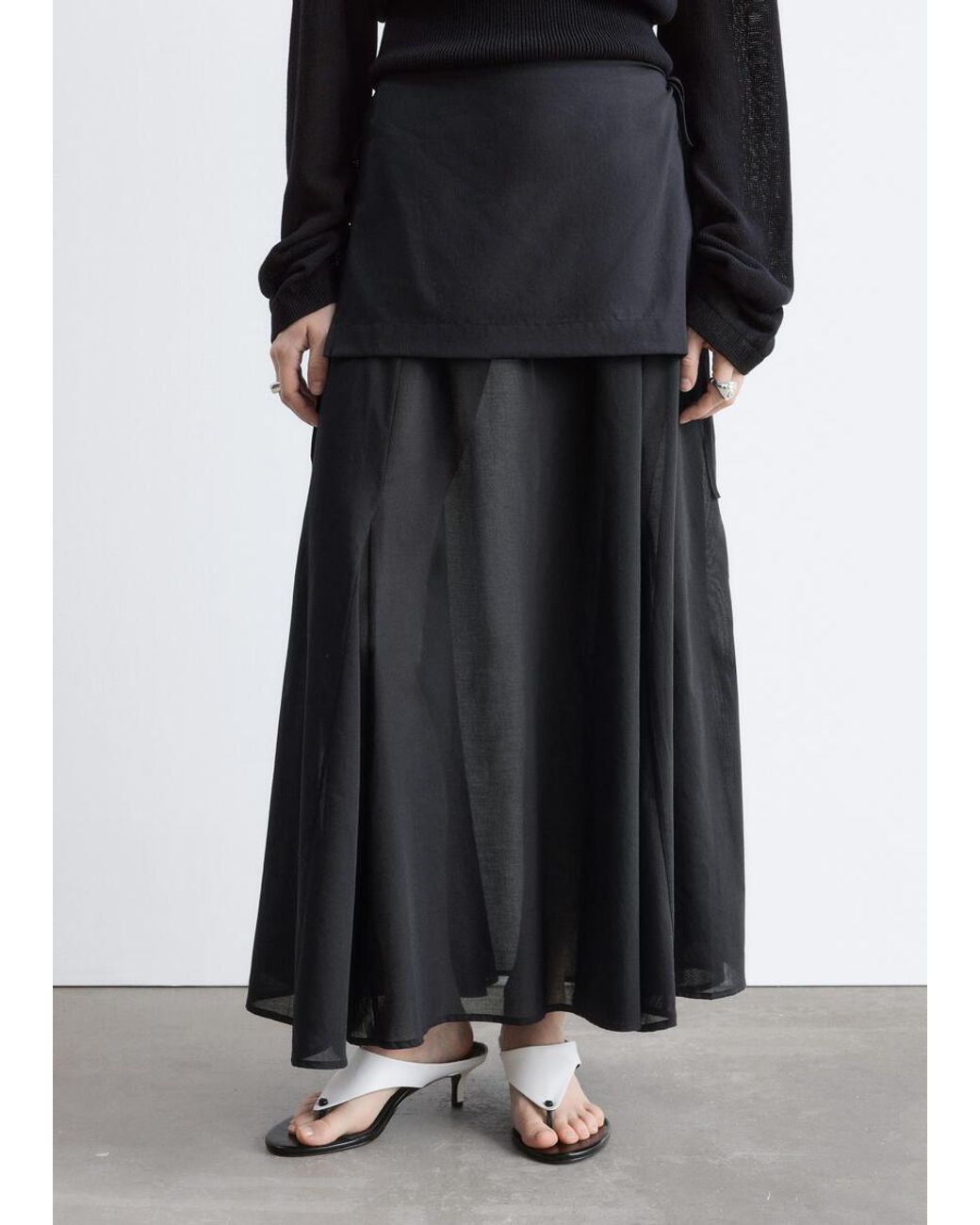 & Other Stories Black Sheer Apron Midi Skirt