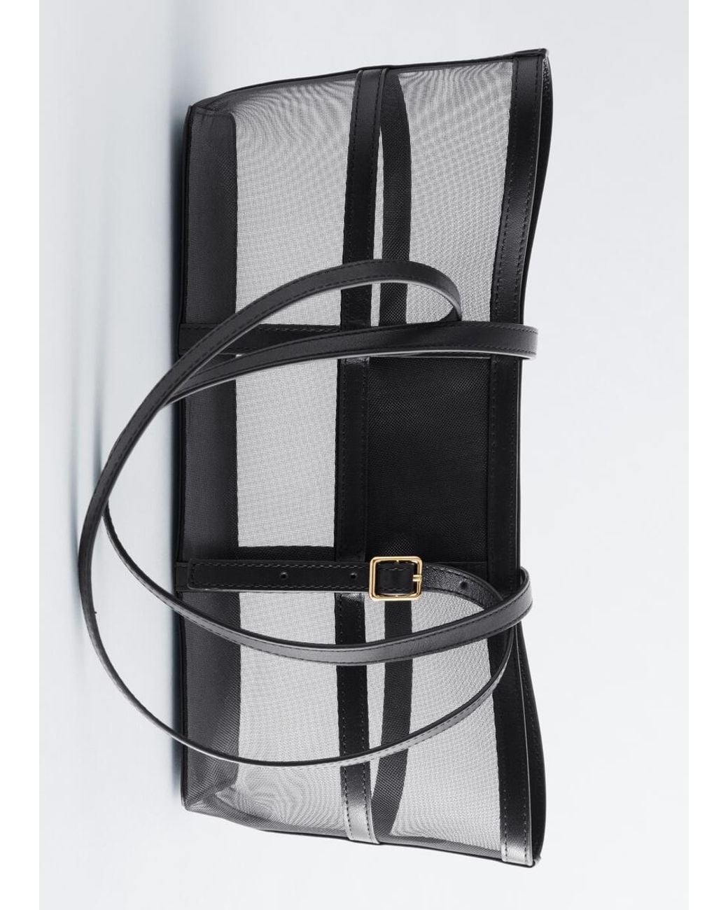 & Other Stories Black Leather-Trimmed Mesh Tote Bag