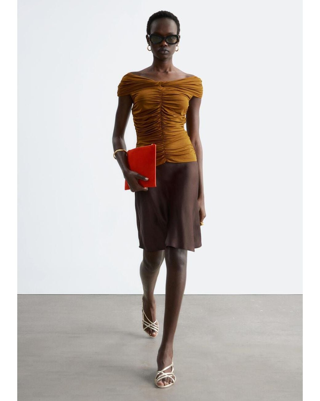 & Other Stories Red Ruched Jersey Top